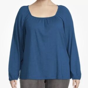 Terra and Sky Women’s Turquoise LS Square Neck Knit Top Size 2X(20W-22W) NEW